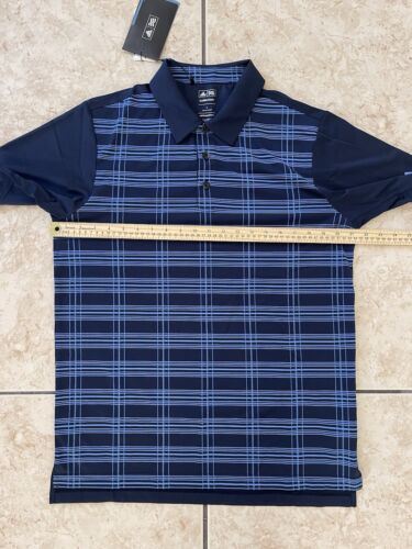 Adidas Men's Clima Cool Plaid Short Sleeve Polo Golf Shirt Navy Large Ball Tee - Picture 8 of 18