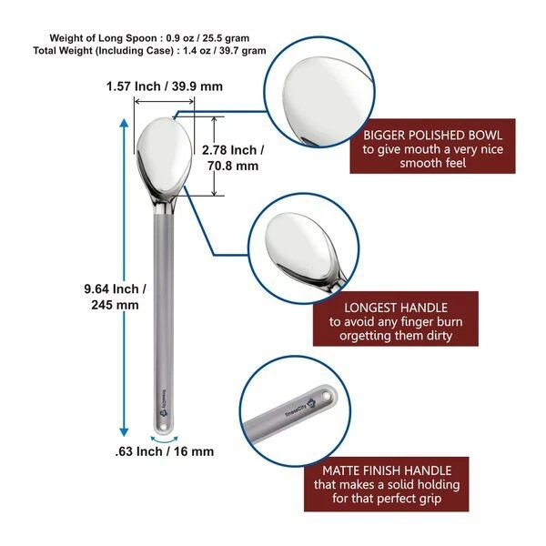 PACK de 2 cucharas de camping FinessCITY titanio mango largo 9,65" con estuche impermeable Foto 3 de 4