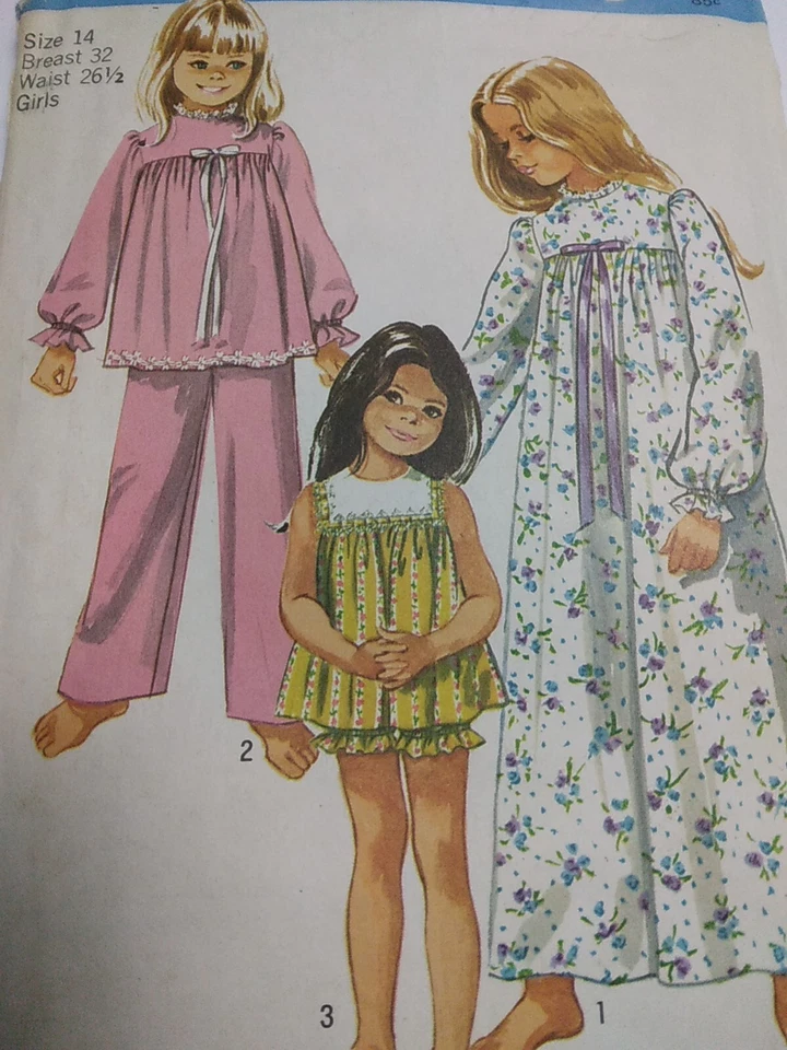 Nightgown Sleep Set Pajamas Girls 14 Simplicity 9095 Sewing Pattern Cut VTG - Image 3 of 4