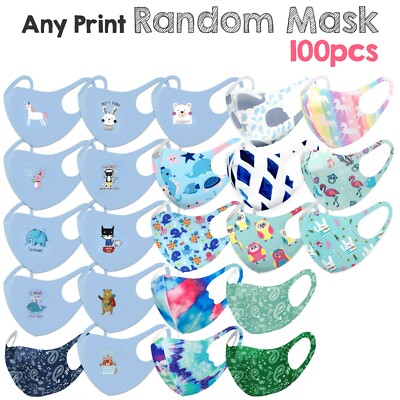 15-100 Pack - Unisex Kids Blue Washable & Reusable Face Masks Random Wholesale