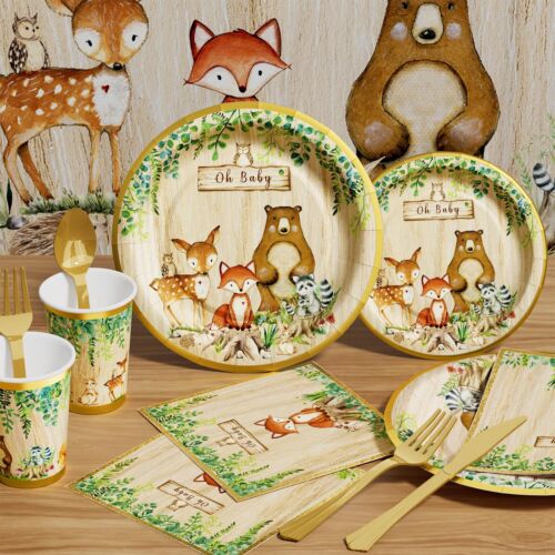 Woodland Baby Shower Set - 247 PCS, Forest Animal, Disposable, for 25 Guests - Picture 6 of 8