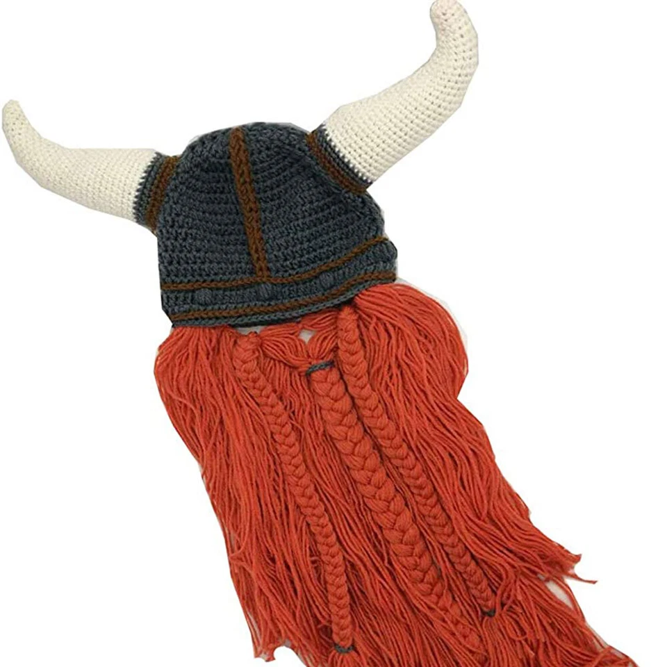 Divertido sombrero de barba tejido de gladiador para juego de rol, gorra cálida de lana tejida hecha a mano Foto 3 de 4