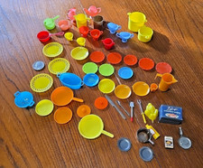 Vintage Huge Lot Barbie  Other Doll Kitchen Items Dishes, Cups, Pots, Pans