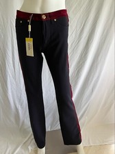 $507 NWT Versace Jeans Couture Navy Pants Burgundy Velvet Trim Dress Military 28