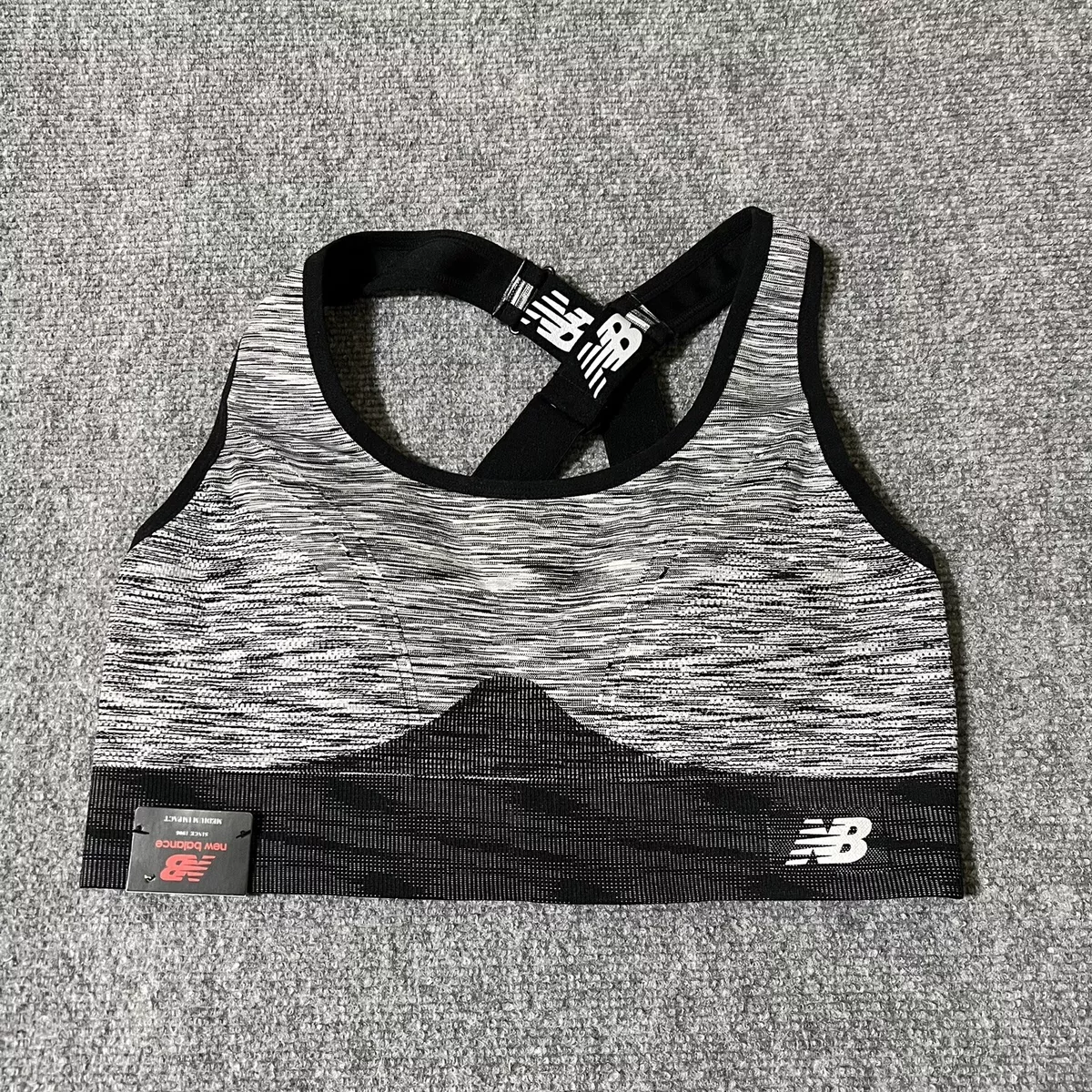 New Balance Medium Impact Sports Bra XXL Grey Black Athletic Training NEW