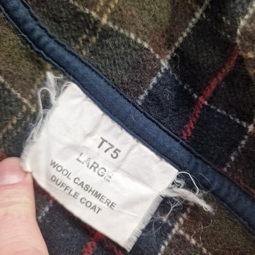 Barbour Coat Mens Large Duffle Wool Cashmere Black Long Tartan - Picture 3 of 7
