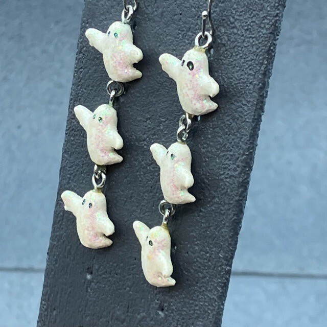 Dangle Pierced Earrings Ghost Triple Sparkle Whit… - image 3