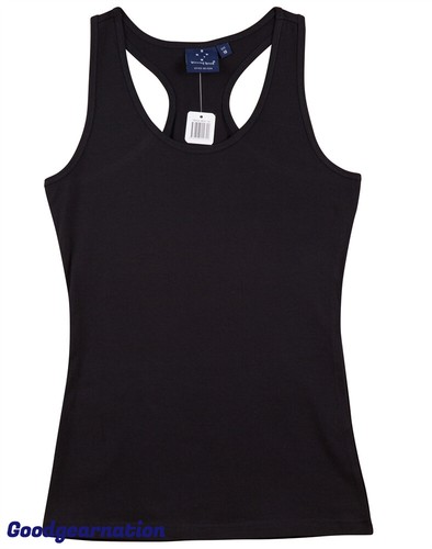 Ladies Fitted Singlets Stretch Cotton Jersey Racerback Long Line Shape Slim Fit - Picture 3 of 12