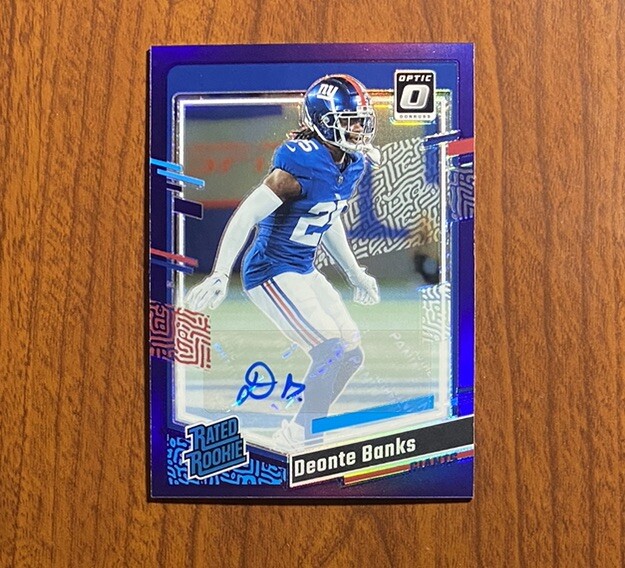 2023 Donruss Optic #278 Deonte Banks Purple Prizm Rated Rookie Auto /35 Giants