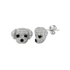 PUPPY FACE STUD EARRINGS W/ LAB SIMULATED DIAMONDS / 925 STERLING SILVER