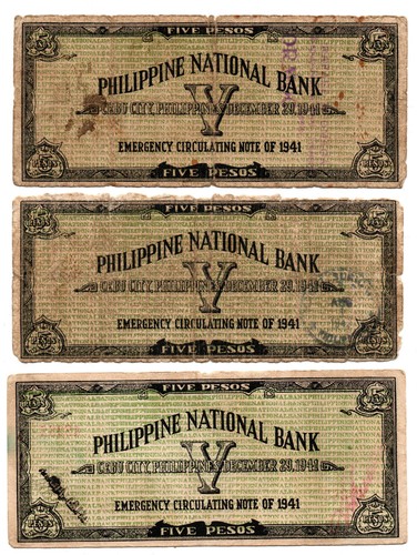 1941 Philippine S216 Province of Cebu PNB 5 Pesos Counter Signed Notes Take All - Imagen 6 de 7