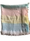 Vintage Baby Blanket Pride N Joy Pastel Waffle Fringe Bears Letters 34x34 90s
