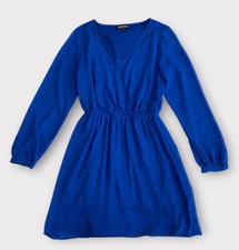 Express Women’s Dress XS Blue Long Sleeve Surplice Mesh Sleeve Wrap Feminine