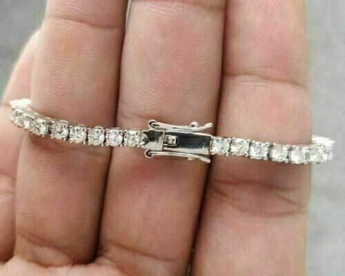 6.5CT Round Cut Natural IJ SI/I1 Diamond Tennis Bracelet Real 14k White Gold - Image 2 of 4