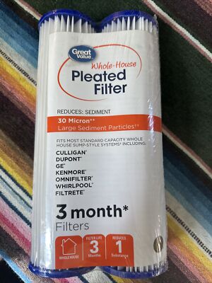 Great Value 30 Micron Whole House Pleated Sediment Filter 3 Month 2 pack
