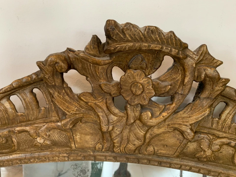 Miroir Louis XV en bois sculpté doré Trumeau de cheminée XIX siècle - Photo 4/4
