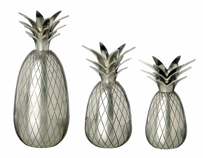 SOLID BRASS PINEAPPLE CANDLE HOLDER TRIO - PEWTER FINISH - SET OF 3