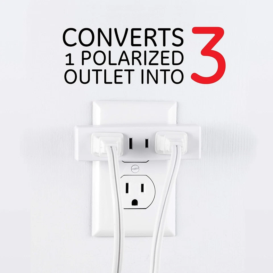 3-Outlet Extender, Grounded Wall Tap, 2-Prong, Polarized, Multiple Plug, Power S - Image 2 of 4