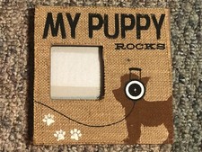 Dog Picture Frame-Fabric-NEW-My Puppy Rocks-Terrier-8x8 Inch-Doggie Photos-Black