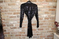 MICHAEL KORS BLACK SEQUINS WRAP MIDI COCKTAIL WOMENS DRESS SZ MED CASUAL FORMAL