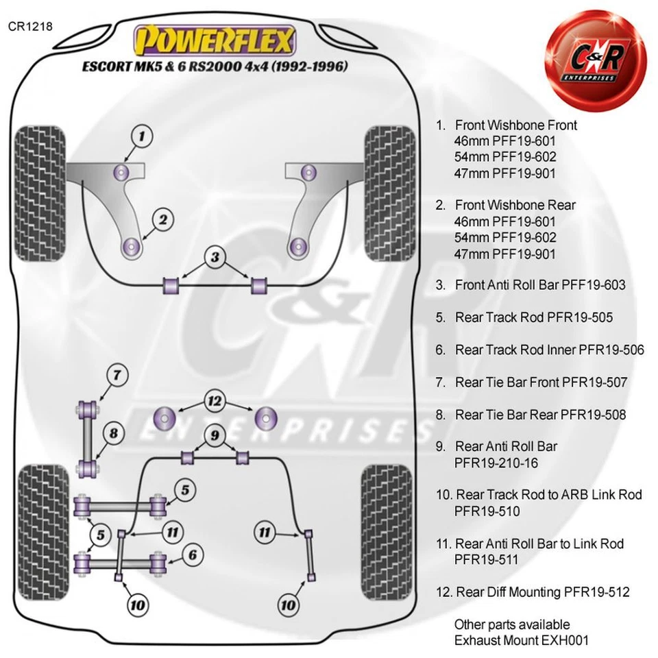 Powerflex Fr Wbone Fr Bushes 54Mm Per Ford Escort 5,6 Rs2000 4X4 92-96 Pff19-602 - Immagine 2 di 4