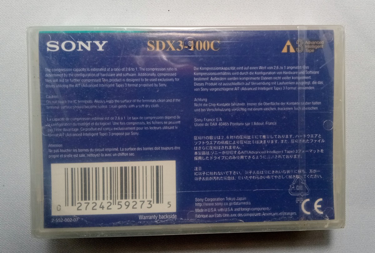 3 Sony 8mm SDX3-100C AIT-3 Data Tapes 100GB/ 260GB New