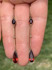 9ct Gold & Garnet & Pearl Antique Large Drop Dangley Earrings 3 Grams