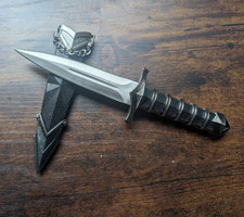 Black/Silver Dirk Dagger w/ Sheath, Double Edge, Metal Handle/Blade