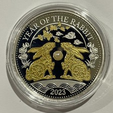 2023 $10 Fiji 1oz Silver Year of the Rabbit Gold Gilded Pearl Coin Box & COA