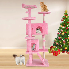 54-In Double Condo Cat Tree Tower Playhouse with Scratching Post  Perch Indoor