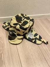 A Bathing Ape Camo Nylon Trapper Hat Ear Flap Cap BAPE Fleece Lined Japan Rare