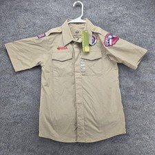 Boy Scouts Of America Shirt Youth M Beige Uniform Short Sleeve BSA Patches