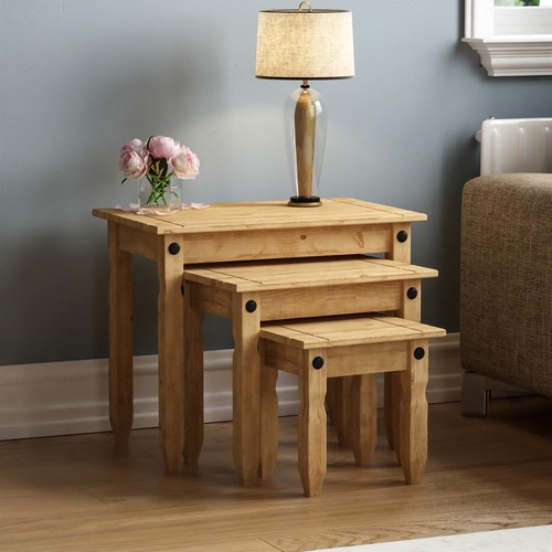 Corona Nest of 3 Tables Mexican Solid Waxed Pine Side End Tables Living Room - Picture 1 of 7