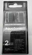 Aquasonic Activated Charcoal Replacement ToothBrush Heads 2pk Ultra Whitening