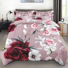 Comforter Set Size, Rose Flower Leaves 3 Pcs Soft Bedding Full Vintage Flower