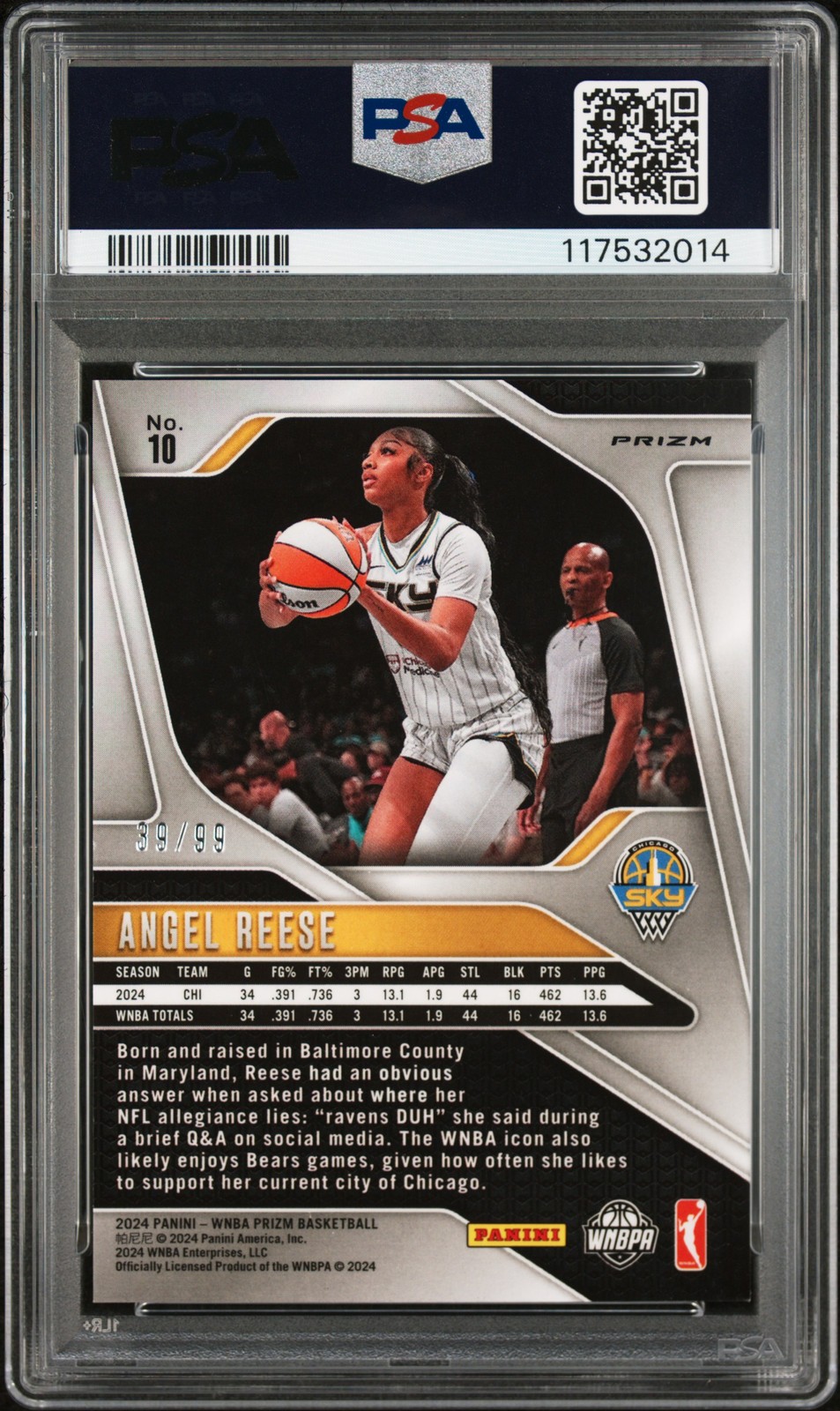 2024 PANINI PRIZM WNBA PREMIUM SET #10 ANGEL REESE ROOKIE RC /99 PSA 8 view 2