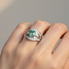 0.63Ct Colombian Neon Emerald Jewelry Rings 925 Sterling Silver Natural Gemstone