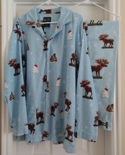Nick and Nora HTF Drk Tag Vintage Chocolate Moose 100 Cotton Flannel Pajama Set