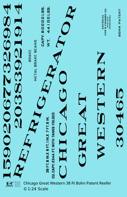 K4 G 1:24 Scale Decals Chicago Great Western 38 Ft Bohn Ice Reefer Black & White
