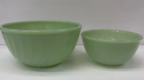 Vintage Fire-King Jadeite Swirl Mixing Bowl & Cereal Bowl Set - Anchor Hocking