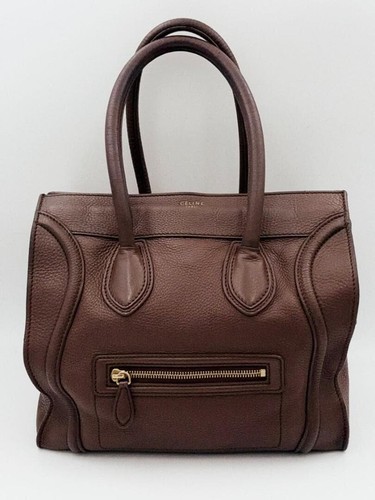 CELINE Luggage Mini Shopper Brown Leather Tote Bag A4 Office Business 30cm