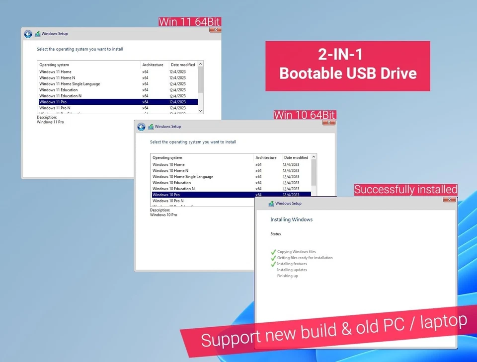 32GB Bootable Windows 10&11 USB Driver 3.2Gen For Reinstall Windows Reset New - Image 3 of 4