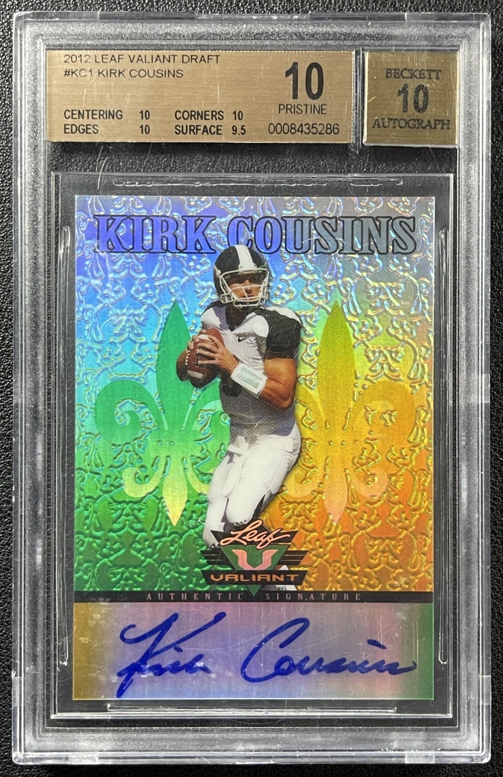 Kirk Cousins Leaf Valiant #KC1 Autograph-Blue