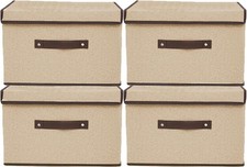 Fabric Storage Boxes with Lids, Pack of 4, Wardrobe Storage Organiser, Foldable