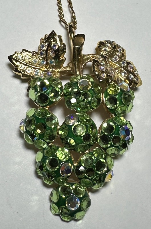 Suzanne Bjontegard Green Grapes Necklace - Pin, Pastel Green & AB Rhinestones