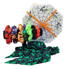 Halloween Scrunchie Gift Set of 8 Hair Tie Party Favor Pumpkin Witch Skull Ghost