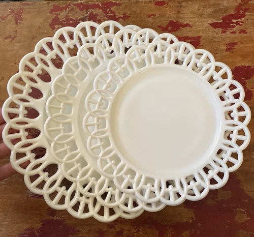 VTG Lot 3 Westmoreland Wicker Lace Edge White Milk Glass Plates EUC!  7” 8” & 9”