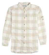 COLUMBIA Vapor Ridge III Long Sleeve Shirt sz L Large Checkered Beige White