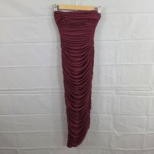 House Of CB Dress Small Sasha Ruched Strapless in Burgundy Maxi Gown Bodycon