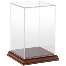 Plymor Clear Acrylic Display Case with Hardwood Base, 4" W x 4" D x 6" H